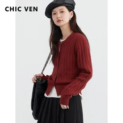 CHIC VEN Cardigan donna Casual rosso O collo ritorto monopetto femminile maglioni lavorati a maglia maglioni donna primavera autunno 2024