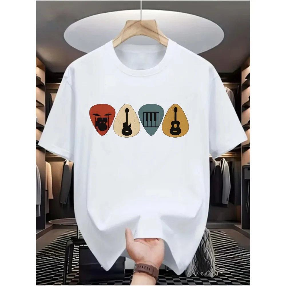 Vintage Music Lover T Shirt Retro Guitar Picks Graphic Tee Drum Piano Guitar Musician Gift Summer Short Sleeve Men Women Tops