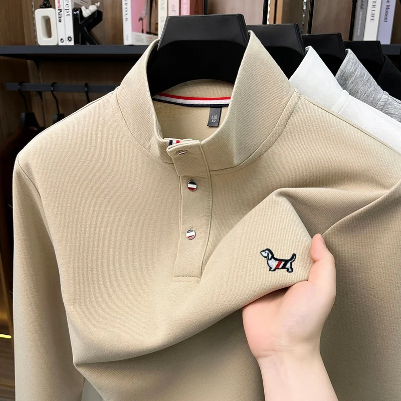 2026 Spring Autumn Men's Base Shirt Versatile T-shirt POLO Shirt stand collar High-quality embroidery Korean version Men's Wear