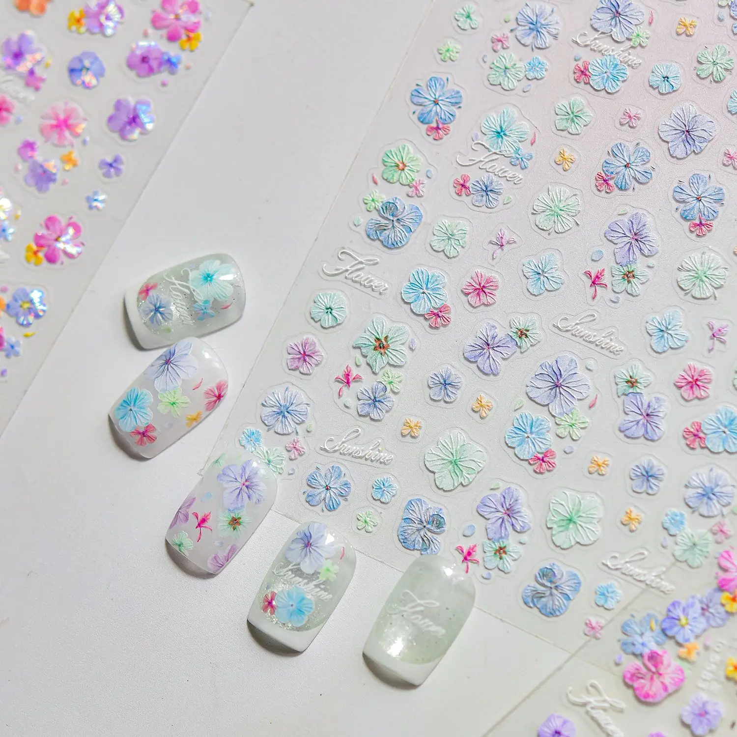 Colourful Blossoming Flower Nail Stickers 5D Petal Frangipani Charms Embossed Adhesive Nail Art Sticker Manicure Decorati Decals