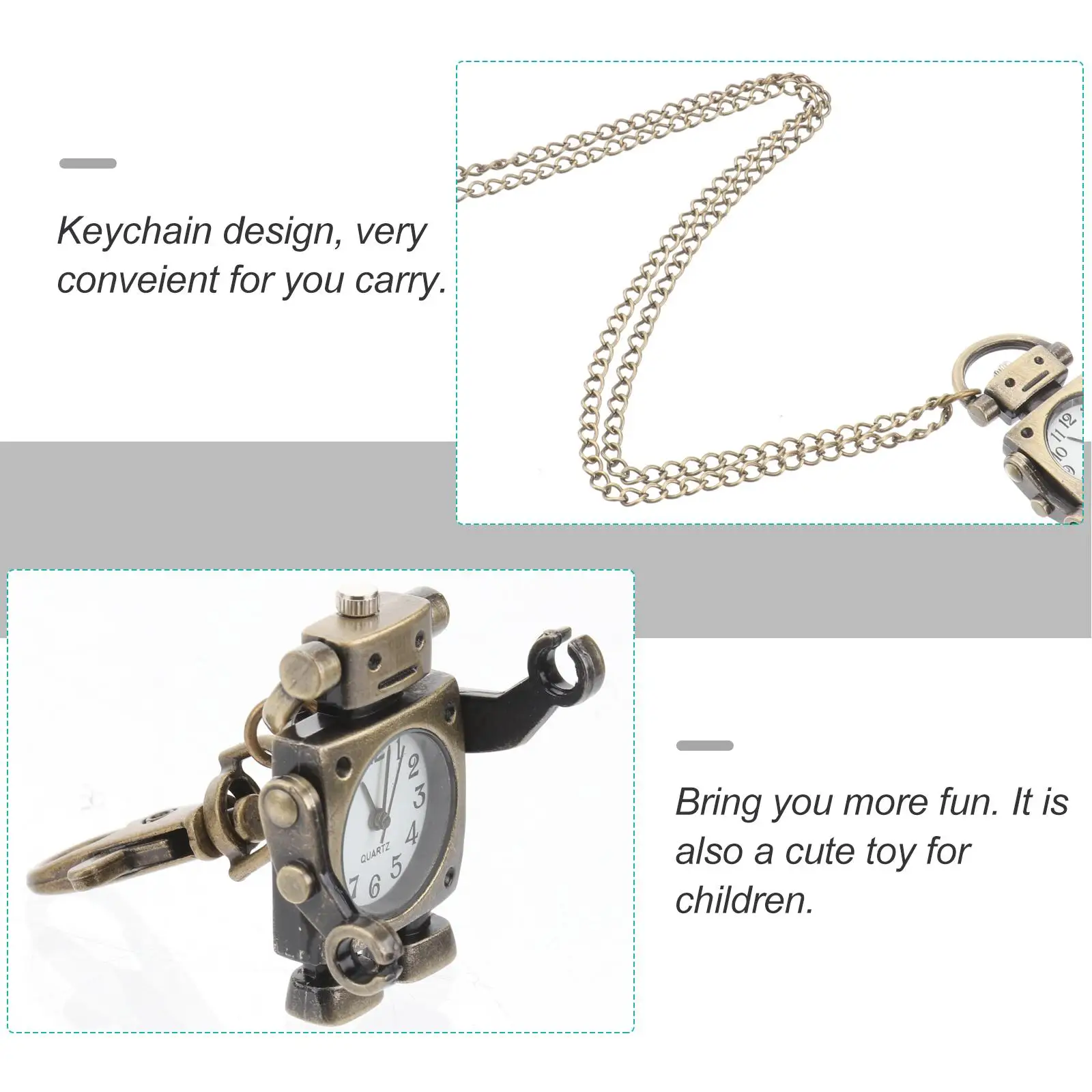 Pc Robot Shaped Pocket Watch Keychain Clock Pendant Premium Material Unique Design Handbag Backpack Gift