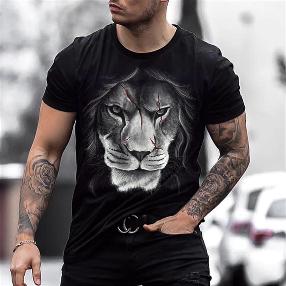 

Fighting Animal Beast Fierce Lion/Tiger Printing 3D T-shirt Men's Short Sleeve Tops Oversized Tees Shirt Men Designer Clothes