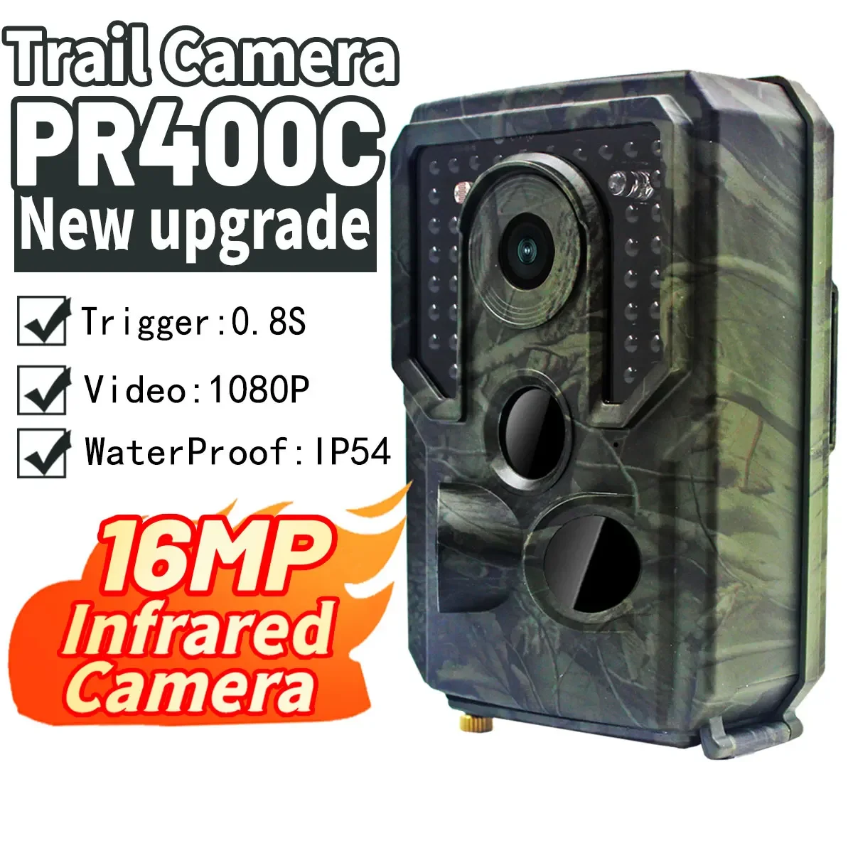 

1Pcs PR400C Pro 16MP Wireless Standalone Wide Life Camera 1080P Digital Trail Animals Surveillance Security Protection Hunting