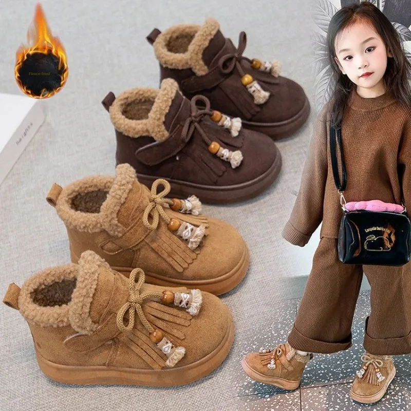 2026 Children Casual Shoes for Girls Boys Winter New Fashion Korean Style Soft Bottom Anti-slippery Versatile Plush Warm Boots
