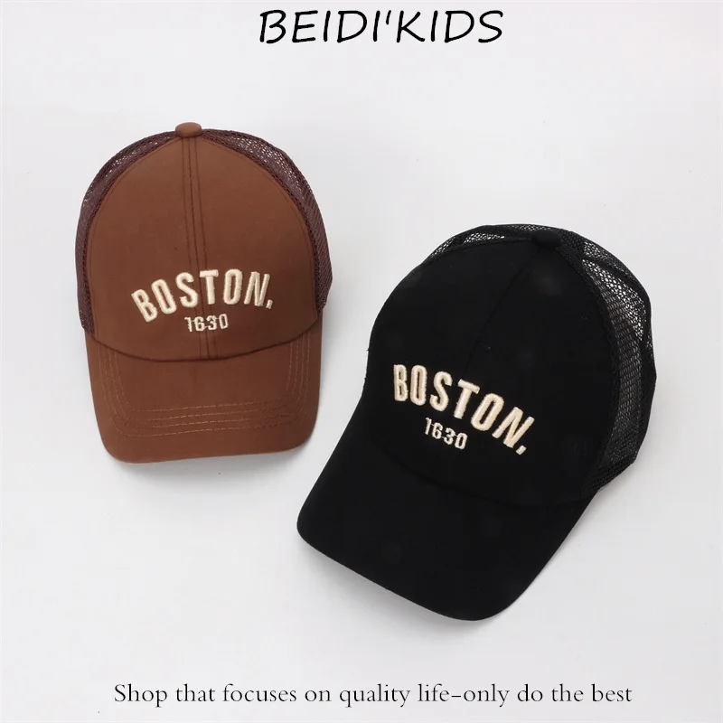 Doitbest Mesh Child Baseball Cap Summer Hip Hop Boston Letters Autumn Kids Sun Hats Boys Girls Caps Snapback Peaked Hat Gorras