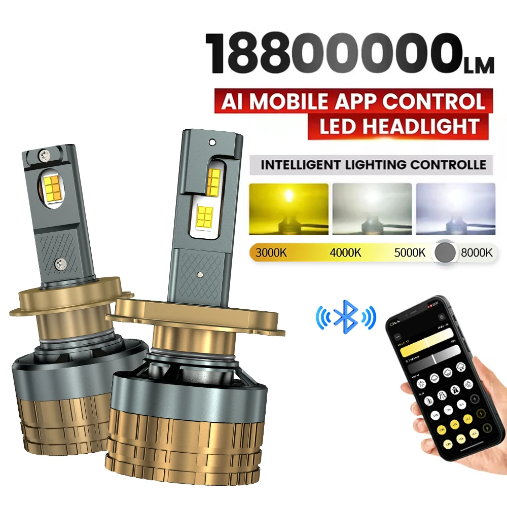 

2 шт. автомобильных светодиодных ламп H7 с управлением через приложение, 9800 Вт, H4 Mini Turbo, беспроводные H1 H11 9005 HB3 9006 HB4