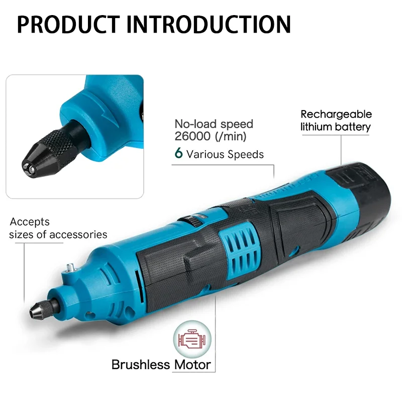 Imagem -04 - Deusa Elétrica 18000rpm 12v Bateria de Lítio Regulação de Velocidade Moinho Elétrico Detalhes Moagem Escultura