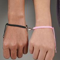 2 Pcs Handmade Heart Magnet Bracelet Set for Women Men Fashion Adjustable Braided Couple Bracelet Lover Friendship Charm Jewelry