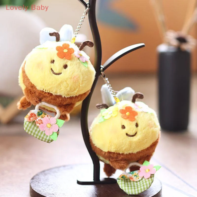 【BBS】1 peça kawaii bonito cesta de flores pequena abelha boneca brinquedo de pelúcia chaveiro pingente mochila das crianças acessórios presentes do feriado
