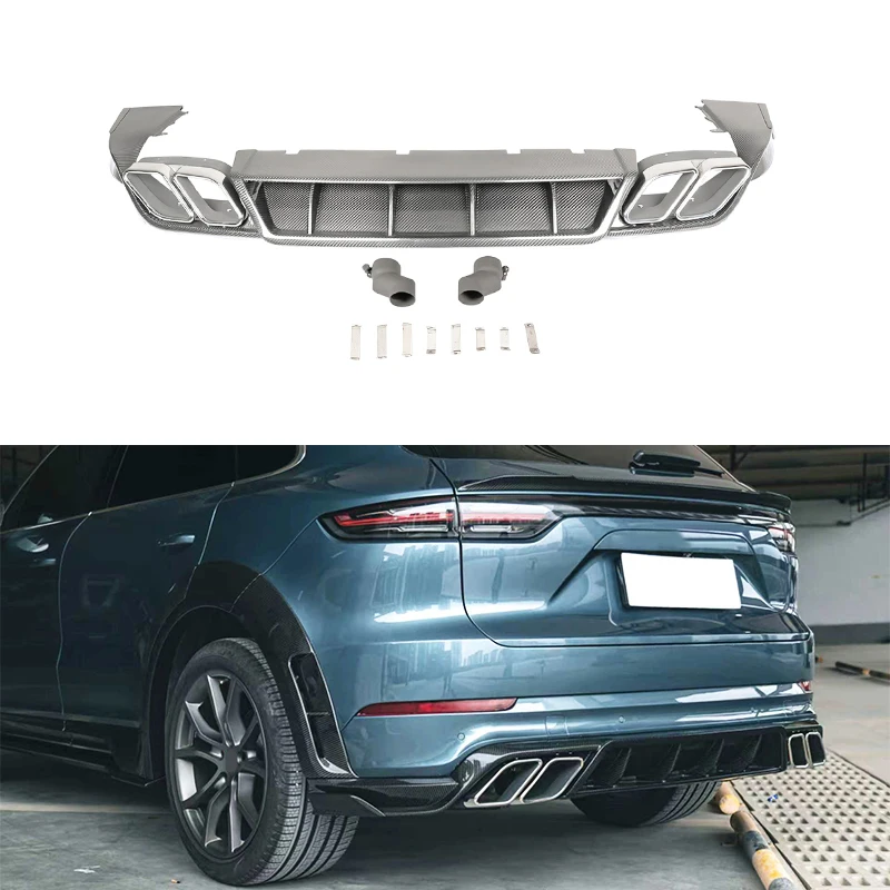 2018-2023 Carbon Fiber Rear Bumper Lip with Fog Light Cut-Outs Condition Upgrade Lower Guide Rear Lip for Cayenne 9Y0
