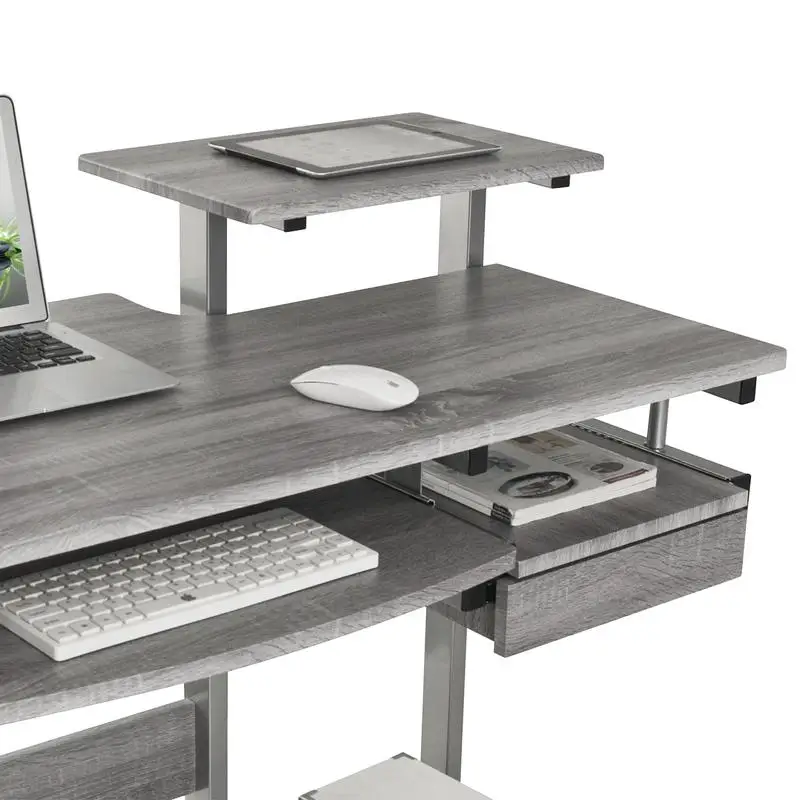 Complete Computer Workstation Desk, Gray Finish, Modern Design for Home Office, Compact and Stylish, Perfect for Laptop and PC