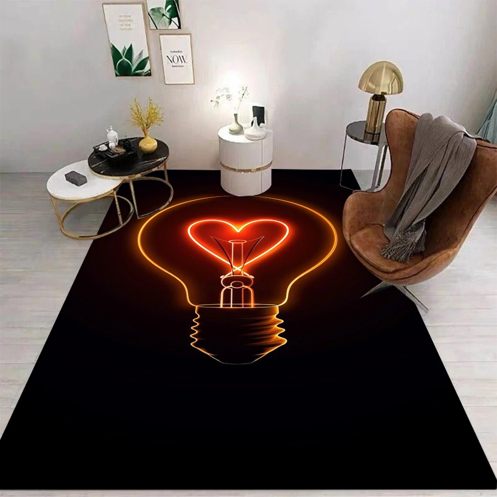 Neon Light Bulb Carpet Mat Rug Heart Shape Luminous Pattern Modern Background Home Decoration Living Room Bedroom Floor Mat