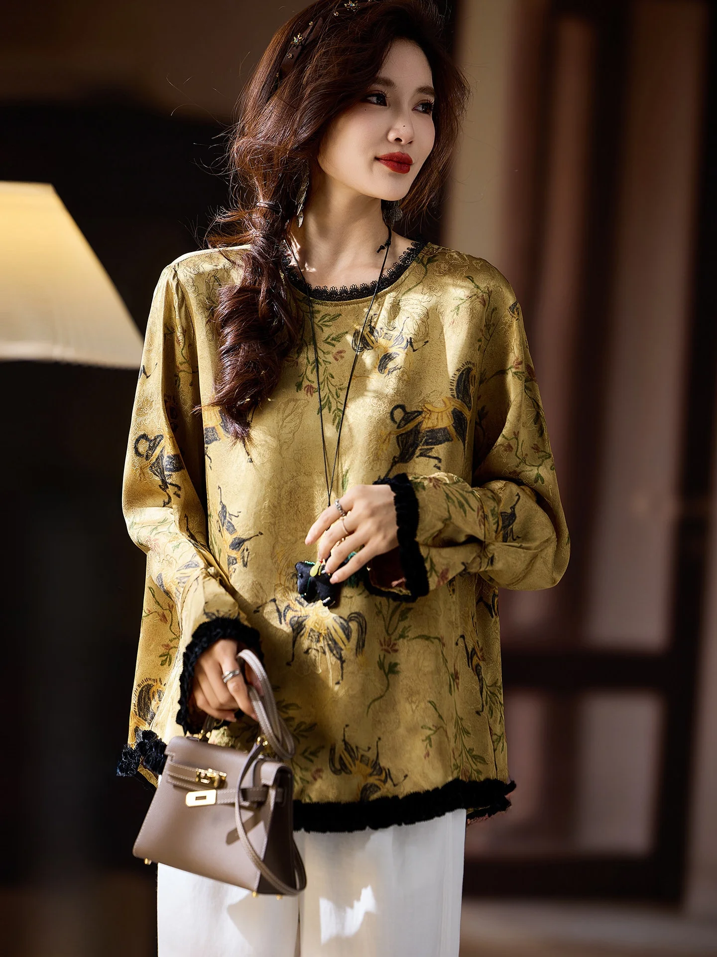 

Женская блузка с длинным рукавом и цветочной вышивкой, большие размеры, в китайском стиле, весенняя новинка, дышащая, комфортная, повседневная