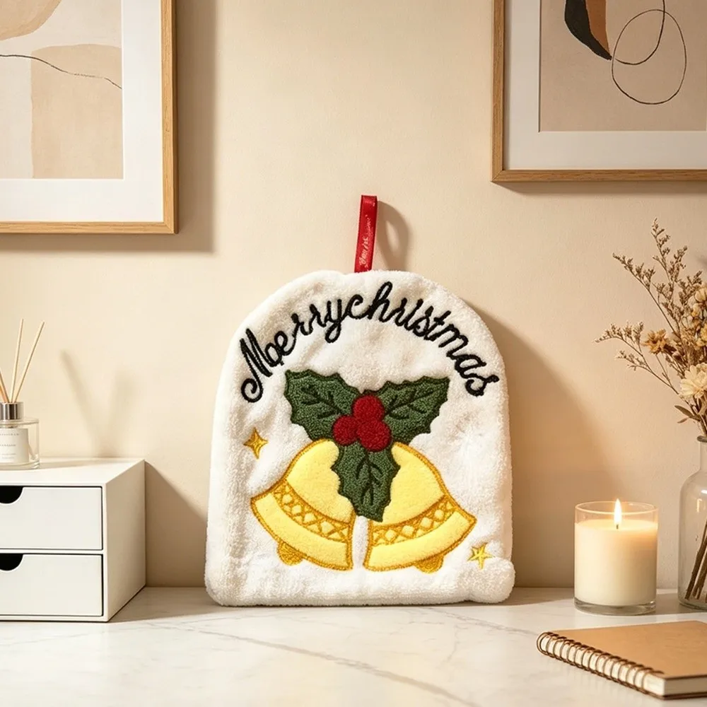 Water Absorption Christmas Hand Towels Coral Fleece Hanging Christmas Tree Handkerchiefs Quick-drying Hanging Wipes