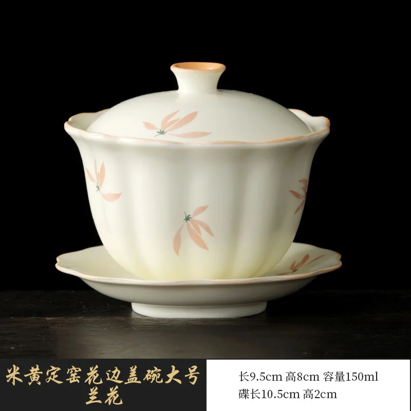 Hand-painted Ceramic Three-talent Covered Bowl Tea Cup Single Household Kung Fu Tea Set with Lid Anti-scald Exquisite Ladies Sma