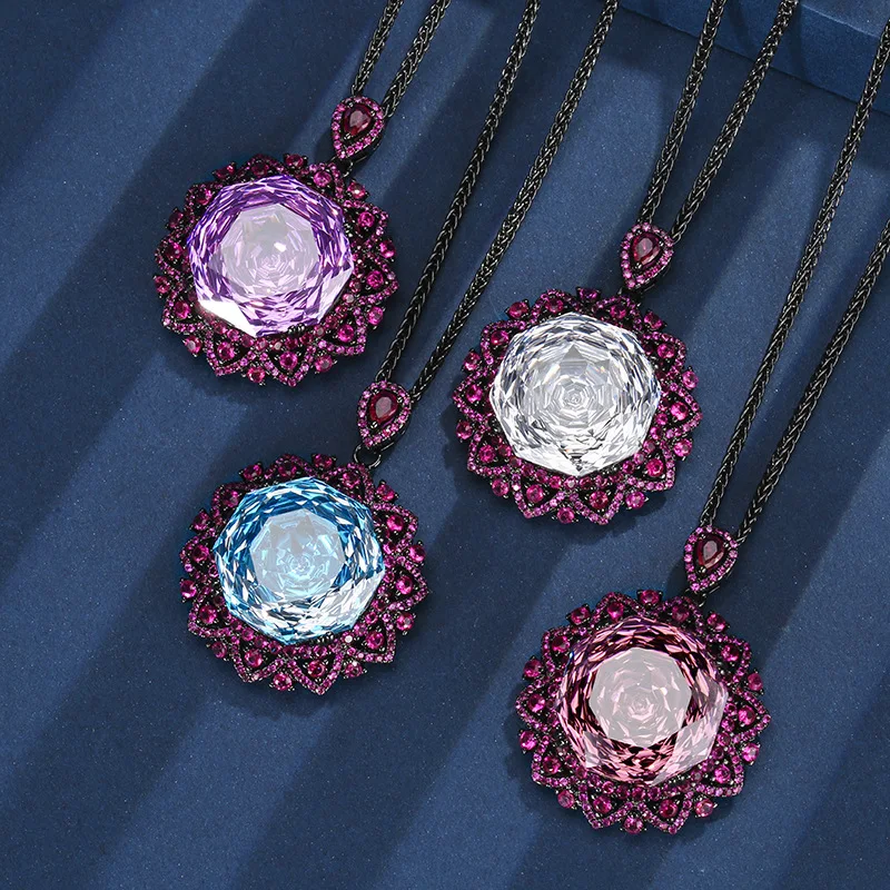 Jewelry Gold-Plated Real Rose Cut Aquamarine Vintage Black Gold Pendant Main Stone18mm