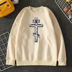 Gothic Dark Style Orthodox Cross Jesus Little Angel Print Man Hoodie Creativity Street Cool Sweatshirts Fashion Soft Men Hoodies