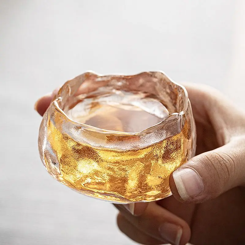 Taza de té de vidrio Irregular, taza de té gruesa de estilo japonés, juego de té de Kung Fu transparente, juego de tés pequeños esmerilados para el hogar