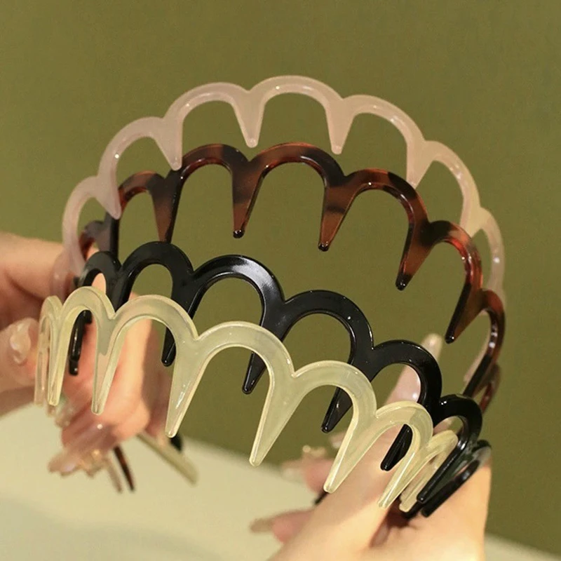Wellen-Stirnband, Haarbänder, braunes Harz, gewelltes gezahntes Stirnband, dünn, rutschfest, für Damen, Make-up-Haarkamm, Zickzack-Band, gekerbtes Stirnband