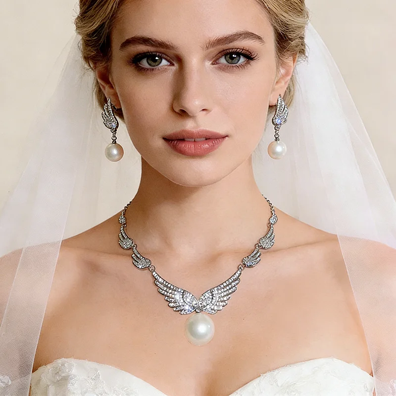 

Подвеска в форме крыла с инкрустацией стразами, французские серьги-подвески с имитацией жемчуга, модные элегантные женские свадебные украшения A