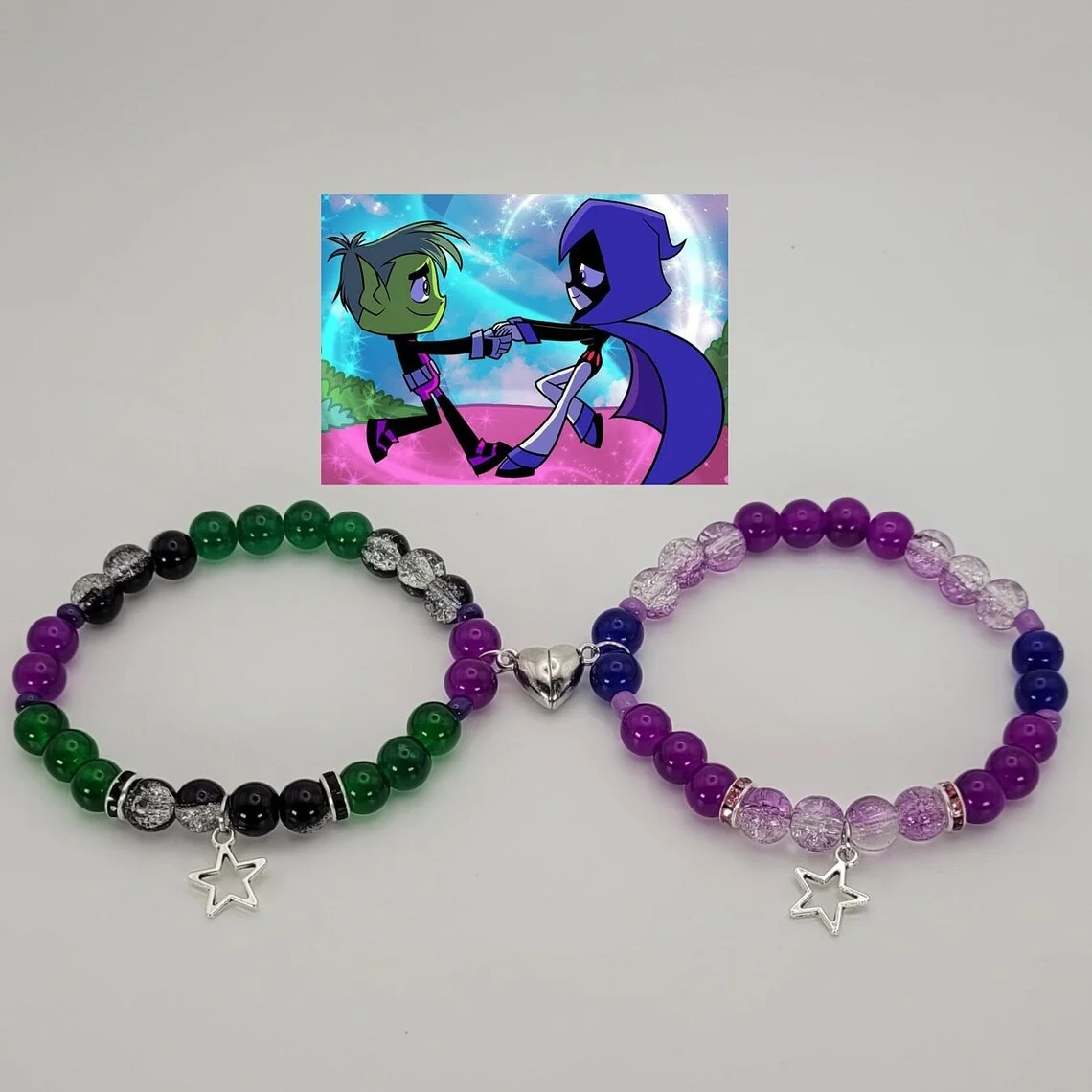 

Set of 2 Matching Cartoon Bracelets Beast Boy and Raven Teeny Titans