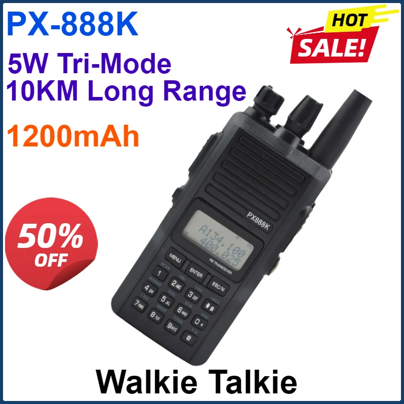 

1200mAh 5W Walkie Talkie Puxing PX-888K Dual Band VHF 136-174MHz UHF 400-470MHz 128Ch Vox FM scramble Portable Radio