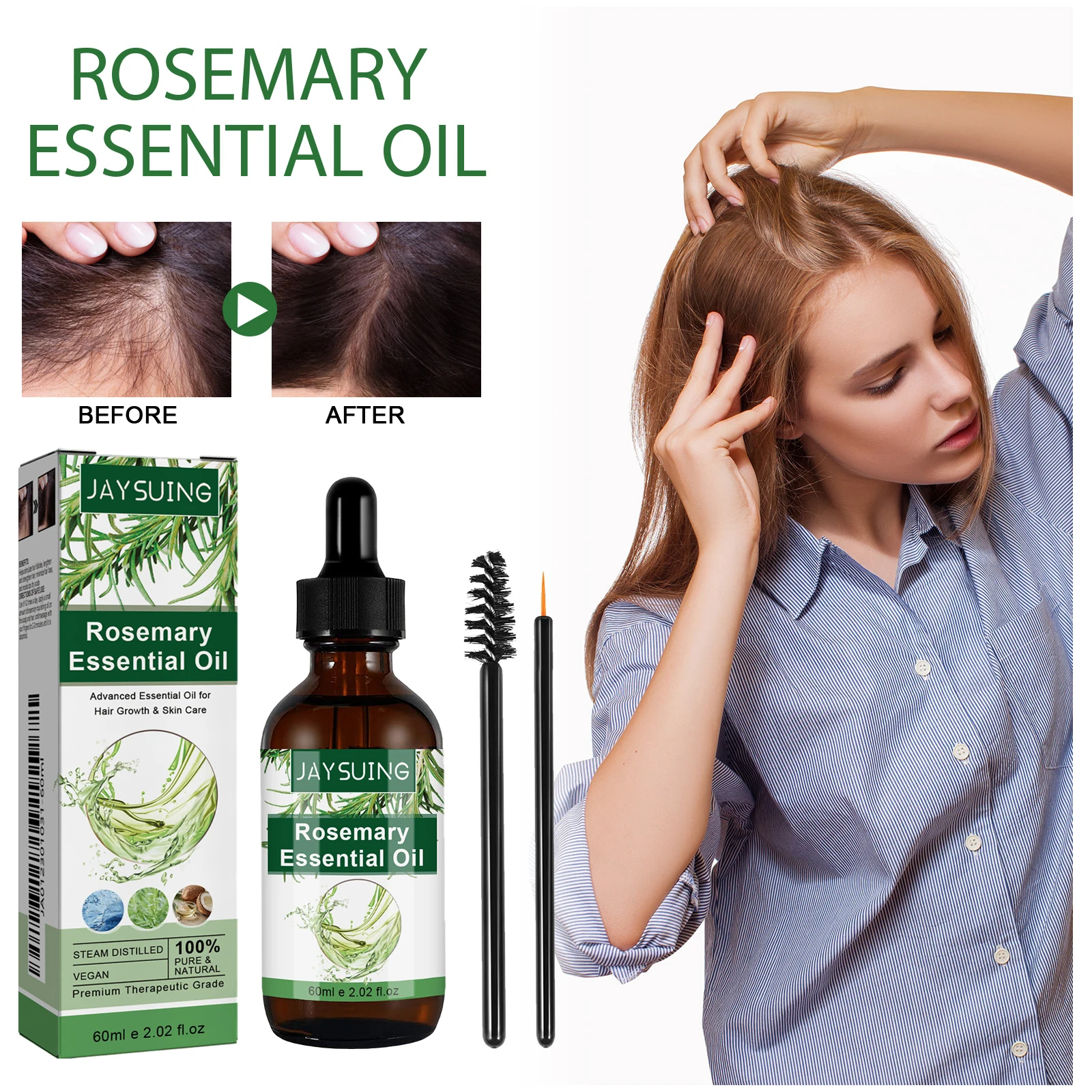 

Rosemary Essential Oil 60ml Hair Growth Oil Scalp Treatment Oil For Thicker Hair Anti Hair Loss Skin Care Vitamin E Enriched