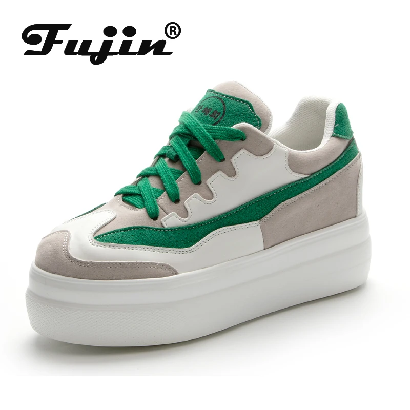 Fujin Large Size 33-42 7cm Genuine Leather Platform Wedge Sneakers Women Shoes Spring Autumn Shoes Women Fashion Sneakers Comfy