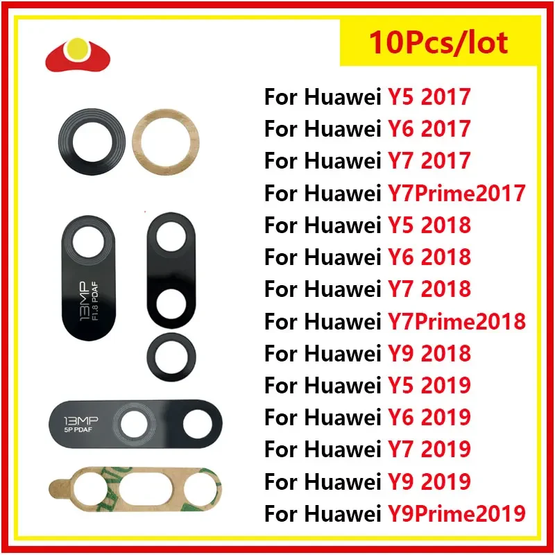 

10Pcs For Huawei Y5 Y6 Y7 Y9 Pro Prime 2017 2018 2019 Dual Single Main Back Rear Camera Glass Lens With Sticker Repair Part