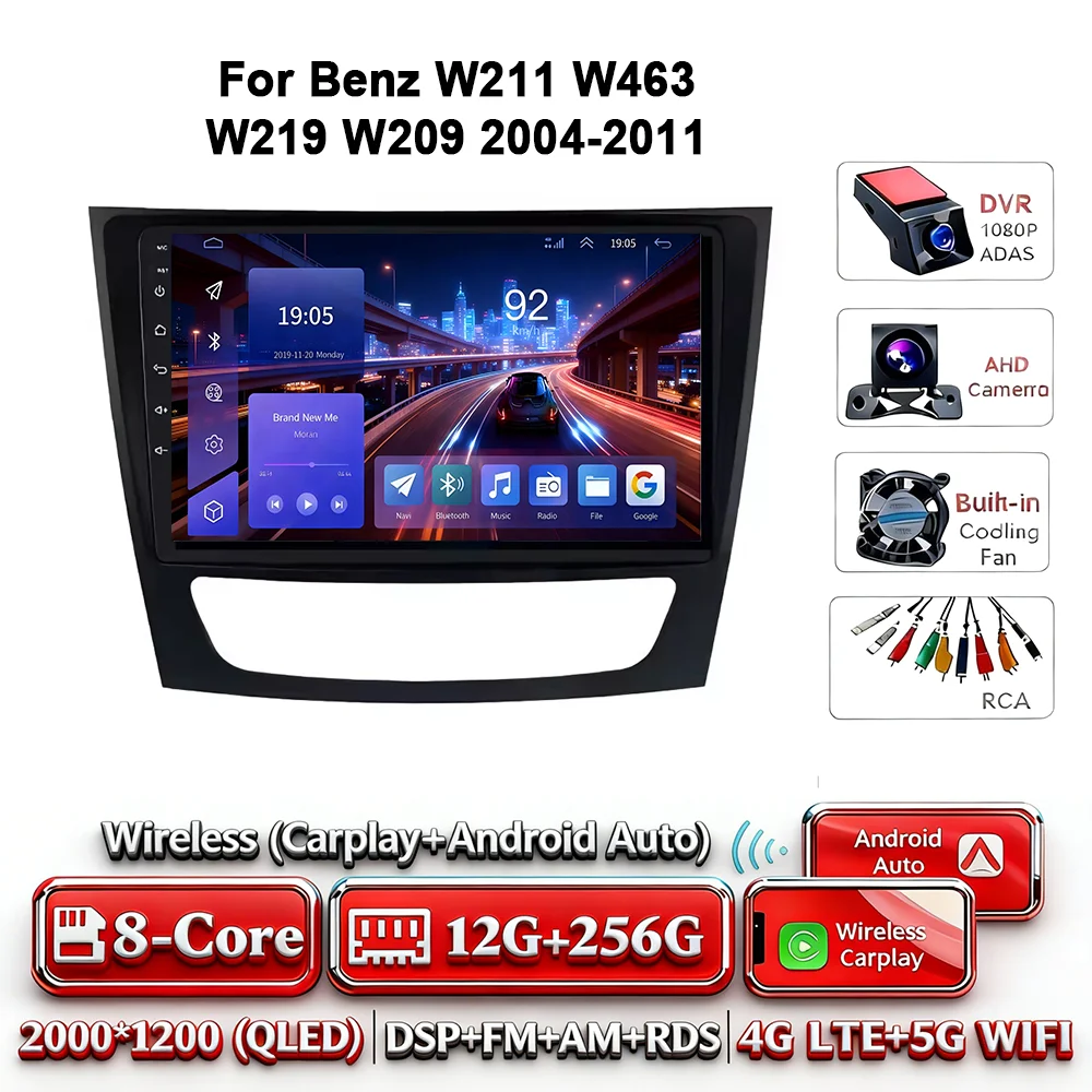 Android 17 autoradio 4G WIFI Carplay voor Mercedes Benz W211 E300 2002-2010 2din DVD GPS Multimedia Bluetooth touchscreen navigatie