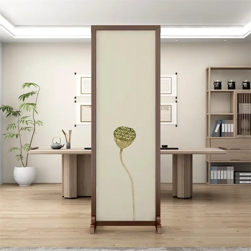 New Chinese Style Home Screen Partition for Living Room Entrance Modern Simple Office Double Sided Solid Wood Yarn Painting