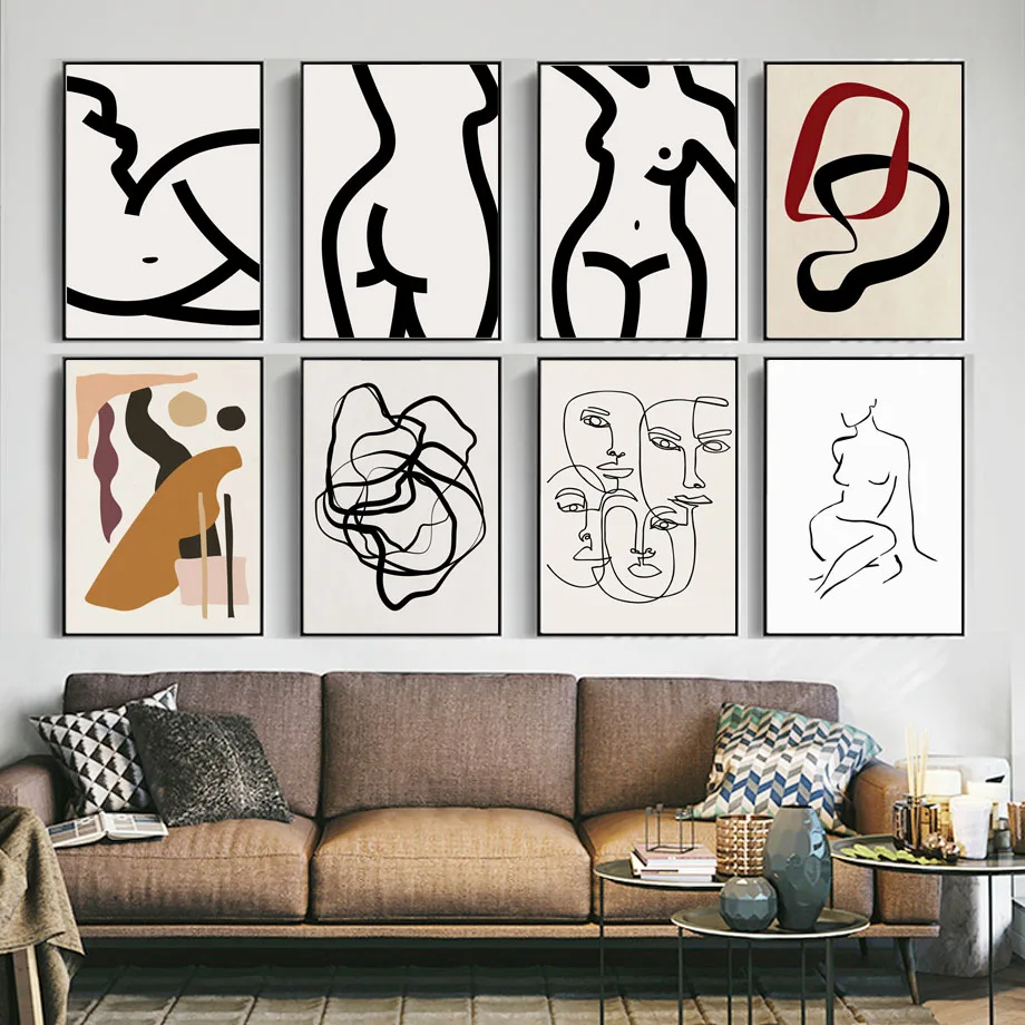 

Woman Body Abstract Line Canvas Painting Nordic Minimalist Graffiti Poster Gallery Modern Wall Art Pictures for Bedroom Decor