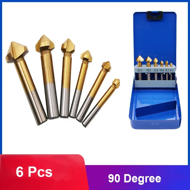 

6 шт., 6,3-20,5 мм, инструмент для снятия фаски, набор сверл с зенковкой, 90 градусов, HSS, трехгранная полная шлифовка, инструменты для снятия фаски