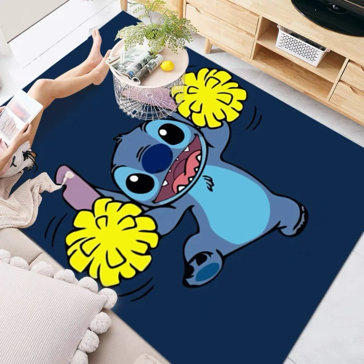 Stitch Disney Carpet Crystal Pile Washable Mat for Living Room Bedroom Sofa Side Non-slip Warm Foot Mat