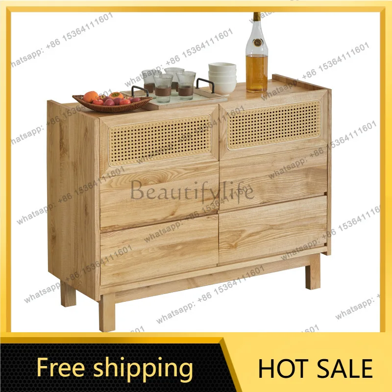 Zj. Solid wood six-chest cabinet living room ash wood locker household solid wood wabi-sandy wind