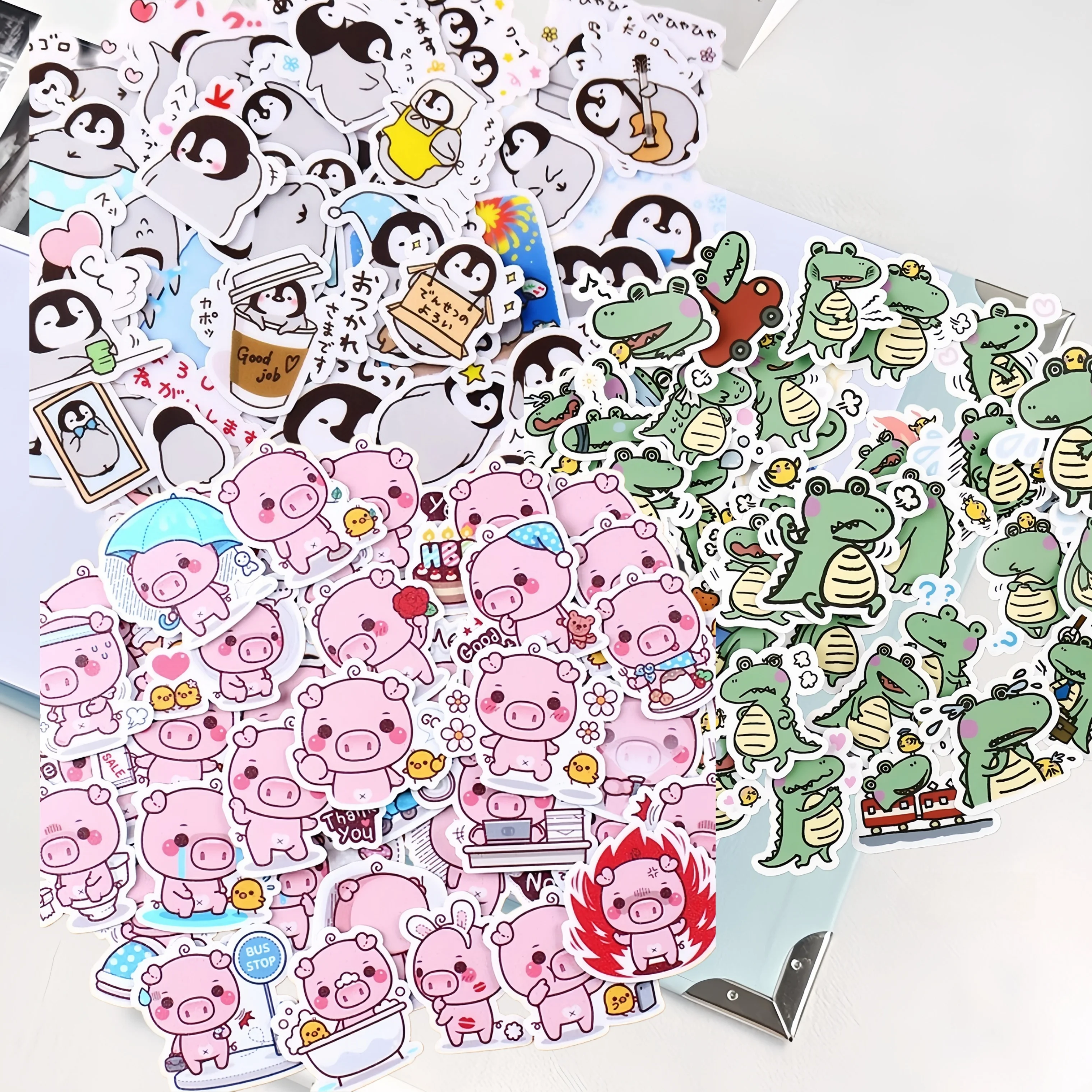 

3pack Cute pig Penguin Crocodile Stickers Stickers for DIY, and Artistic Decals with Images, Journals and Notebooks stationery