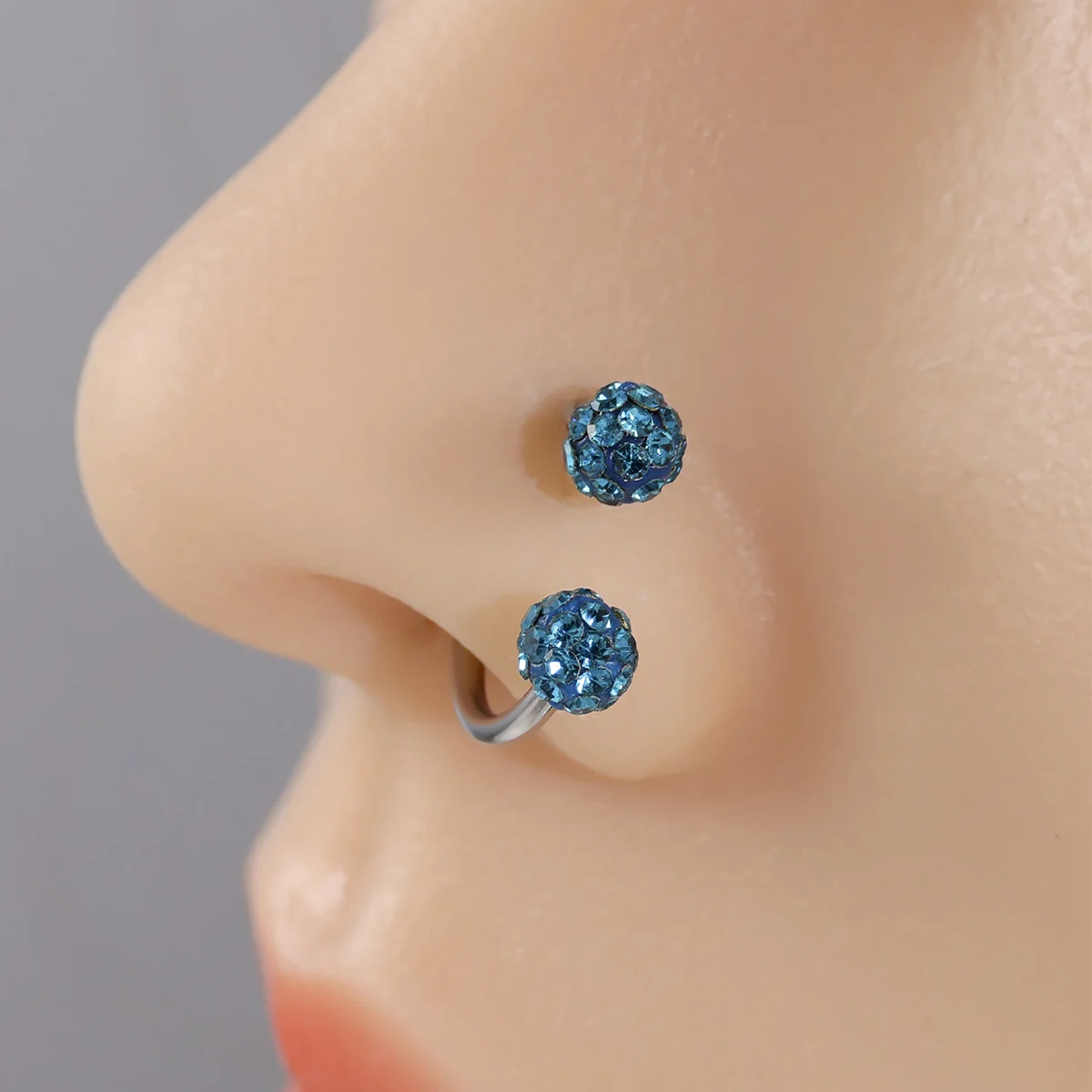 Colored Crystal Ball C-Shape Horseshoe Nose Ring Earrings