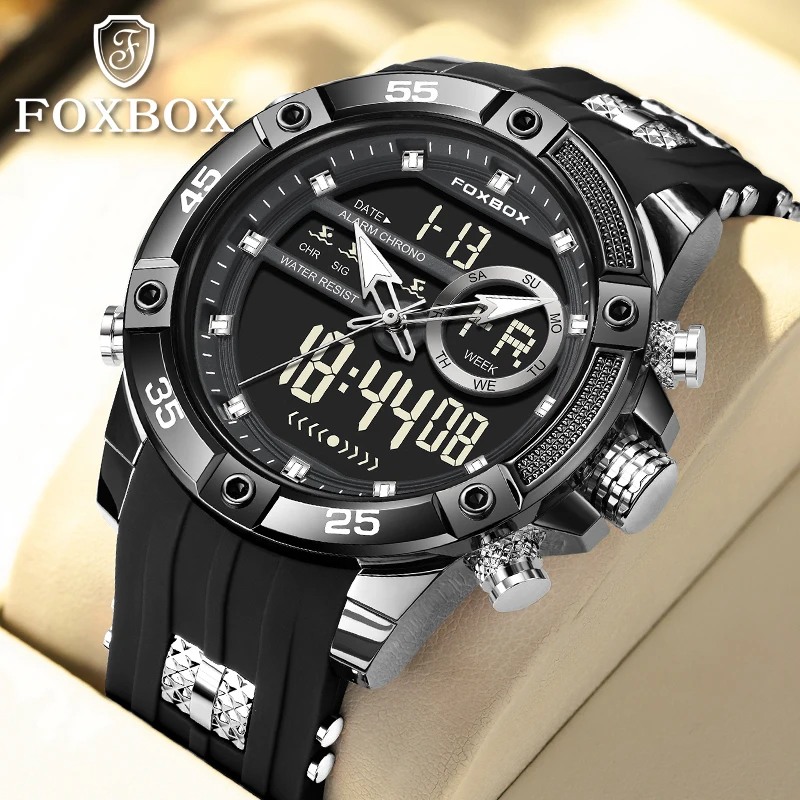 FOXBOX 2025 New Digital Men‘s Watch LIGE Fashion Quartz Wristwatches 50M Waterproof Calendar Military Watches Men Reloj Hombre