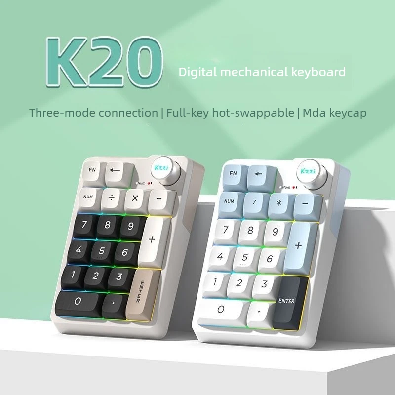

Kzzi K20 Mini Keyboard Keypad Hot Swappable Wireless Gasket Mechanical Keyboard Accessory for Computer Office Gaming Numberpad