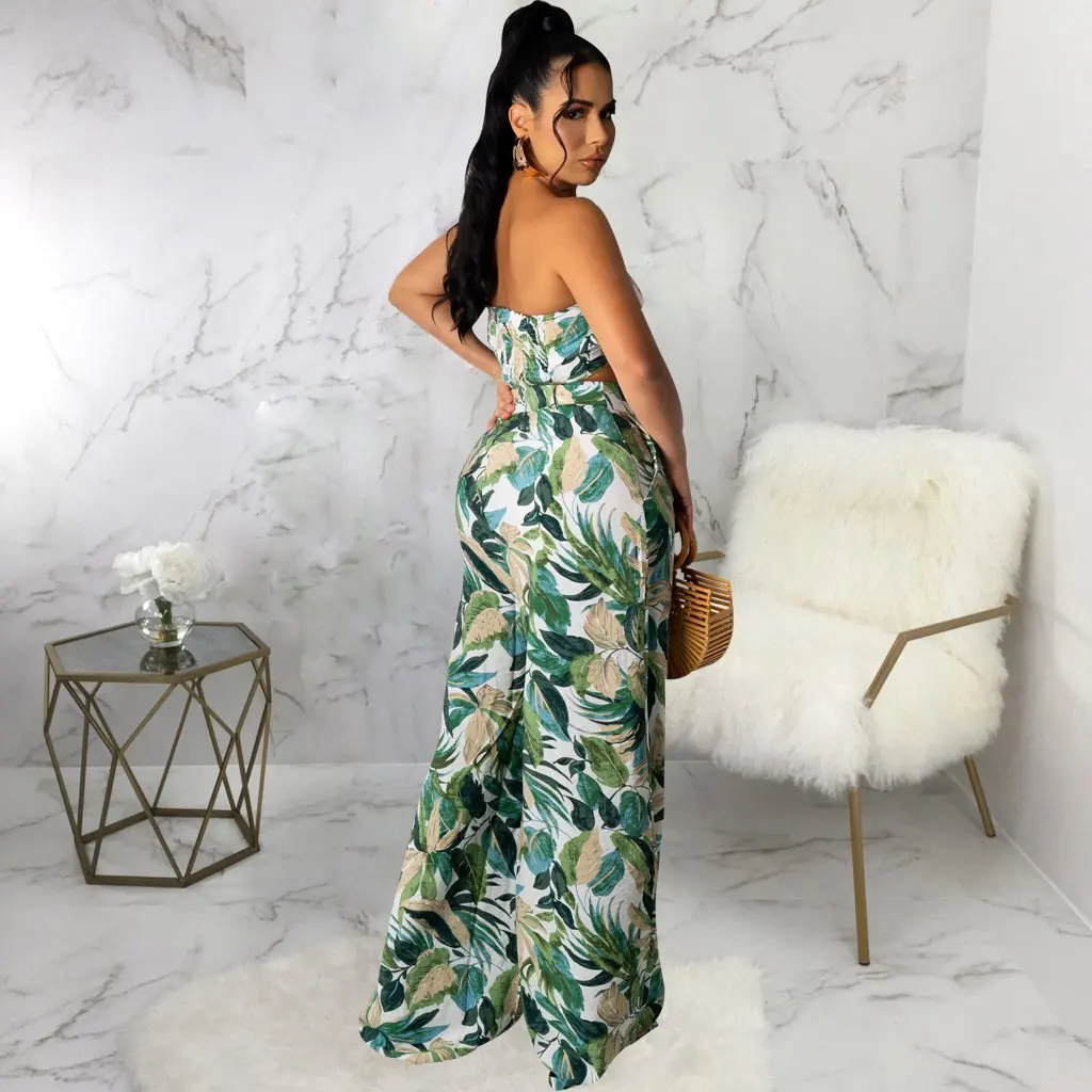 

SMR10382 Sexy Fashion Printed Strapless Two-Piece Set European And American Style New Women's Ensemble