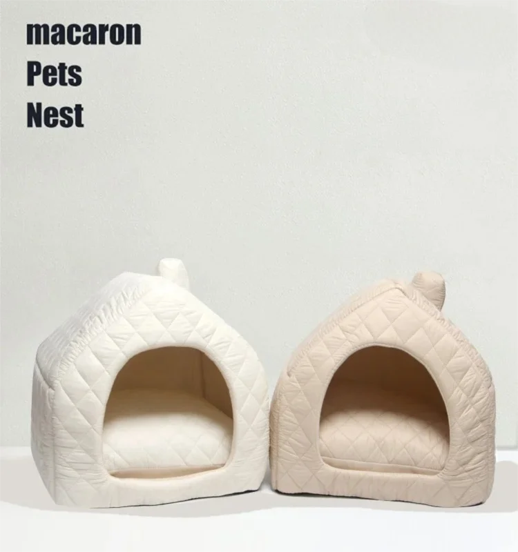 

Winter Warm Small Dog House Half Enclosed Soft Plush Pet Bed Indoor Outdoor Kennel Cat Nest Cosy Cave-Style Puppy pet Supplies