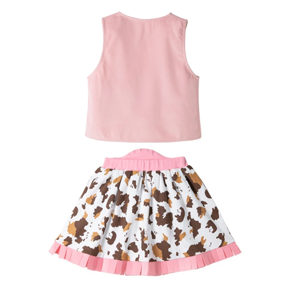 Baby Girls Cowboy Cosplay Performance Set Kids Pink Vest Skirt Scarf Foldable Hat Outfit Toddler 4Pcs Halloween Carnival Clothes view 3