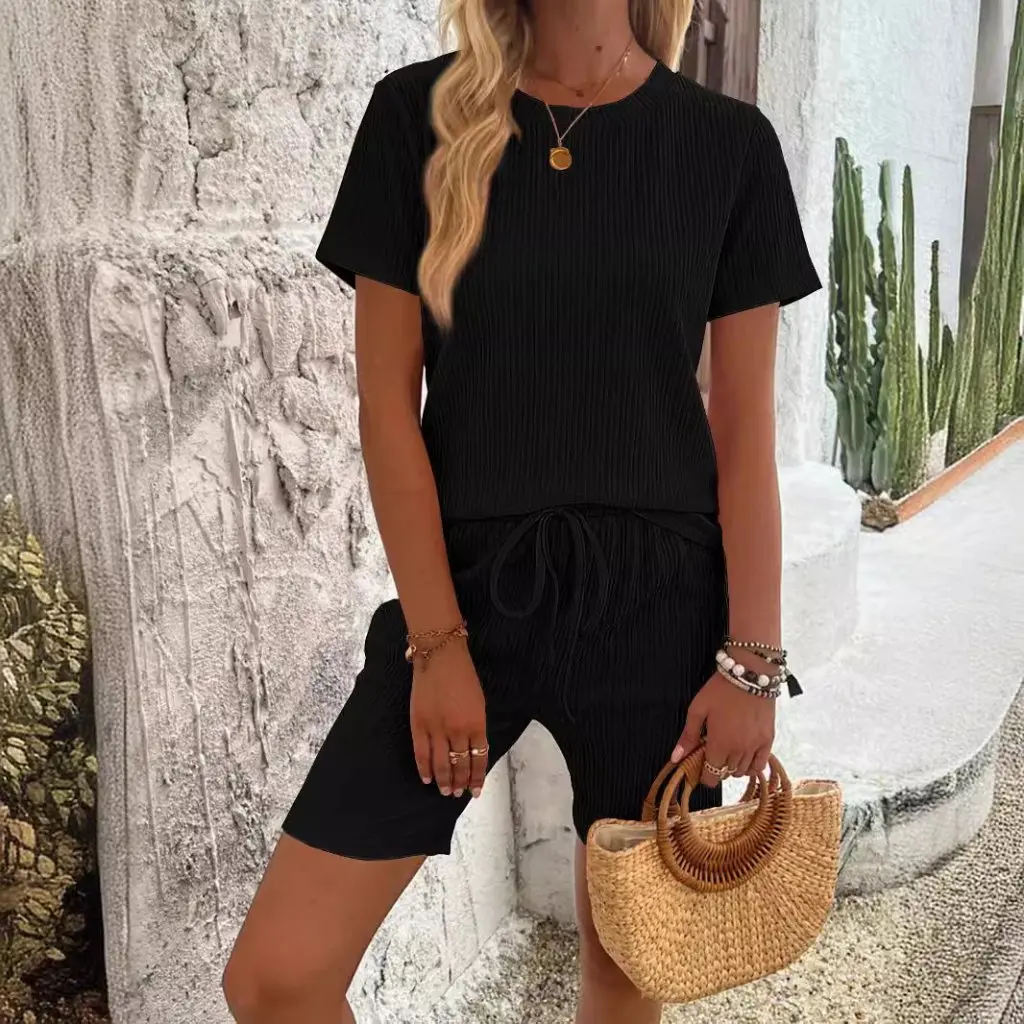 

Summer Leisure Sports Two-Piece Set European And American Style T-Shirt Shorts Combo for Women