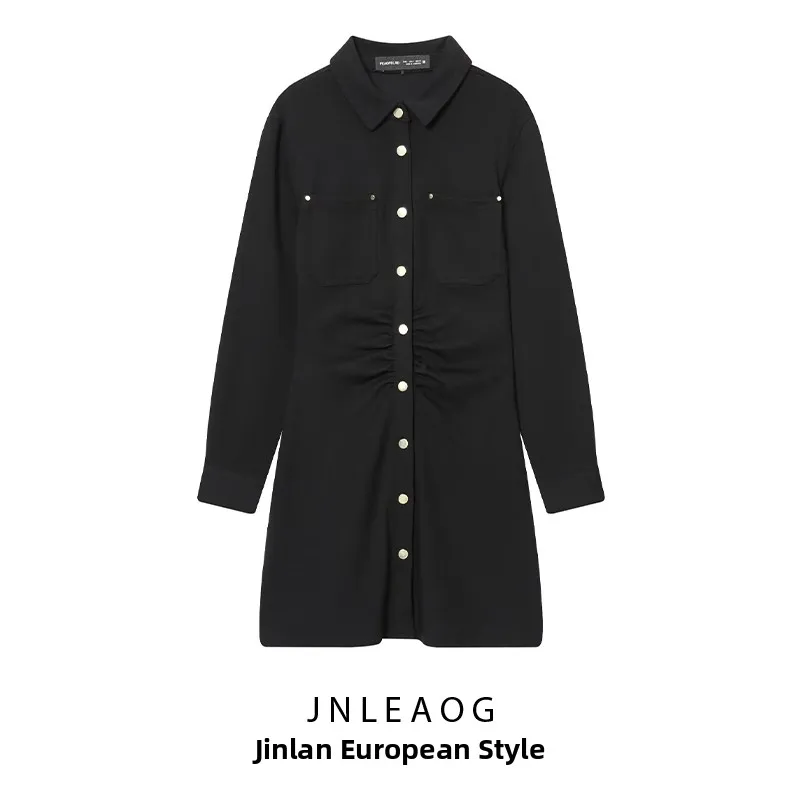 JNLEAOG Autumn New Sle Women's Design Dr Personali Gauze Slim Fit Dr Pure Color Polyester Fiber Long Sve Casual