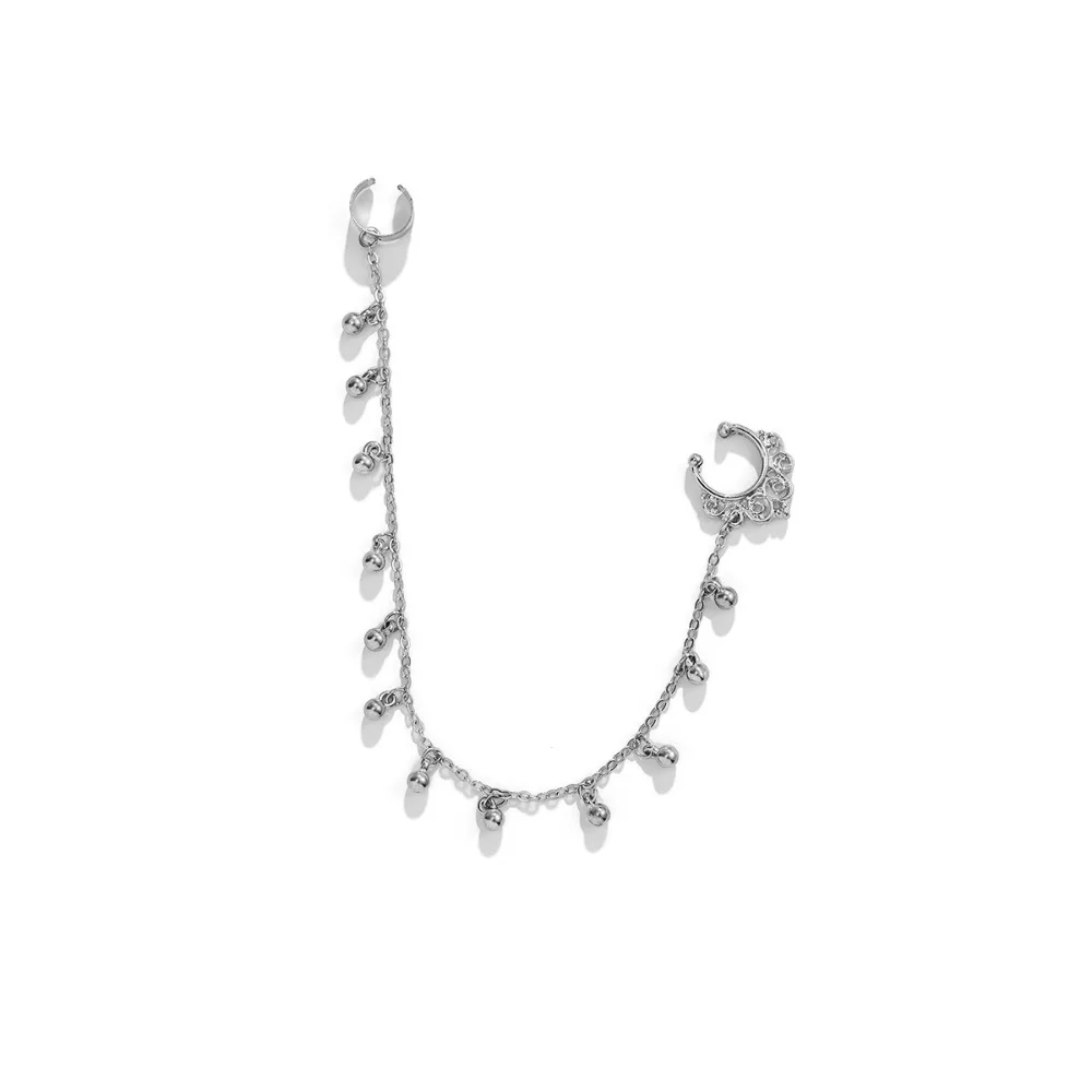Sweet Cool Punk Style Piercing Jewelry, Imitation Pearl Butterfly Tassel Chain Earrings Nose Clip