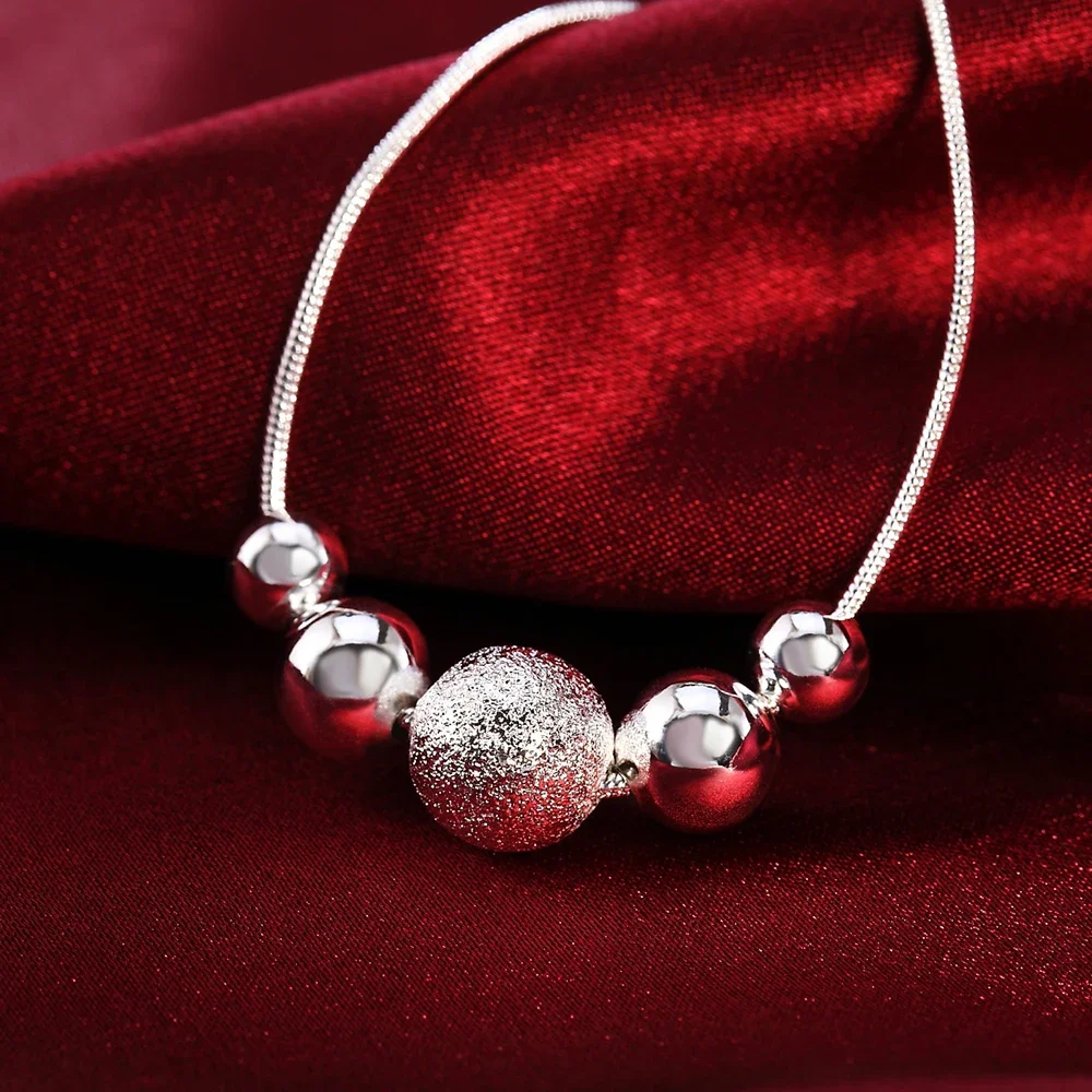 

Модное ожерелье из стерлингового серебра 925 пробы для женщин, ювелирные изделия, 18 дюймов, классический креативный кулон с круглыми бусинами, рождественские подарки, свадебные украшения