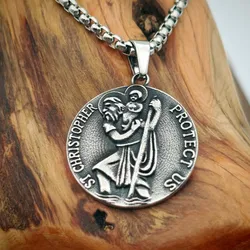 Saint Christopher Pendant 316L Stainless Steel Fashion Jewelry Lady Girls Believer Necklace With 60cm Chain