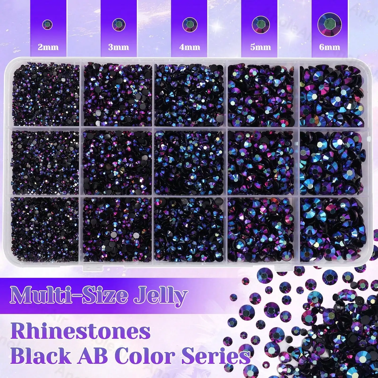 15Grid Black Purple Red Flatback Resin Jelly Rhinestones for Bedazzling Kit,Crafting,Craft DIY Face Makeup Crafts Tumblers