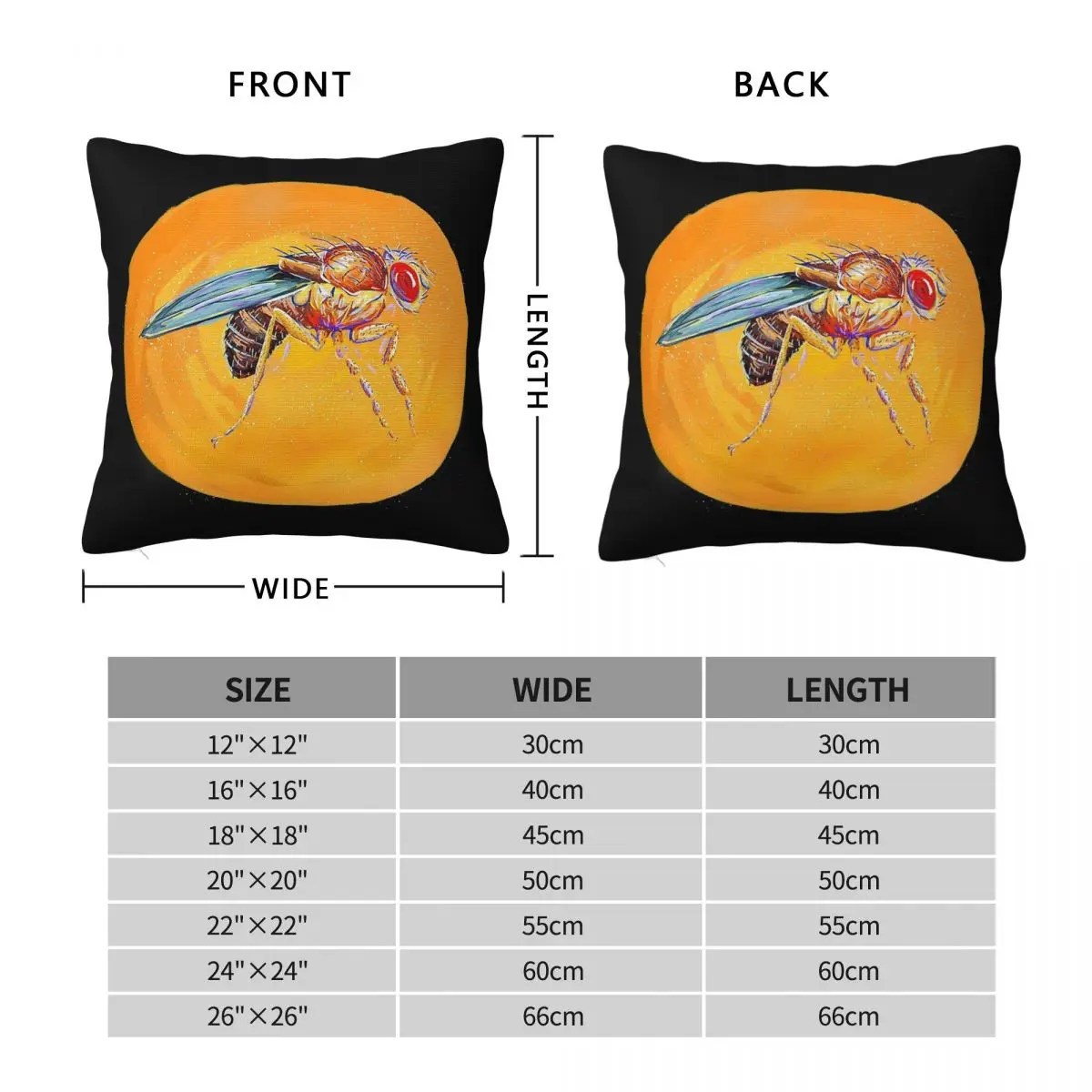 Fruit Fly Drosophila Melanogaster Square Pillowcase Polyester Linen Velvet Pattern Decorative Throw Pillow Home Cushion Cover