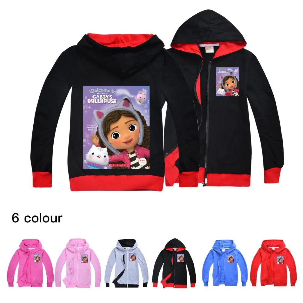 Gabby's Dollhouse Hoodies Kids Cartoon Gabby Cats Clothes CuteGirls Hooded Jacket Boys Zipper Outwear&coats Children's Clothing